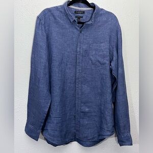 Banana Republic Shirt Men Large 100% Linen Button Down Blue Camden Fit Nautical